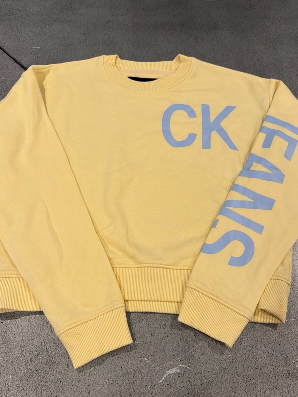 Calvin Klein Pale Yellow Crewneck Sweatshirt with Light Blue CK